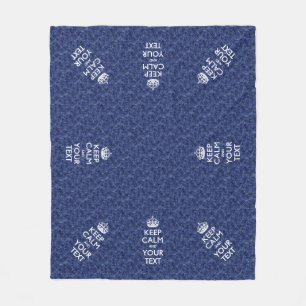 Navy Blue Camo Keep Calm And Your Text Fleece Blanket