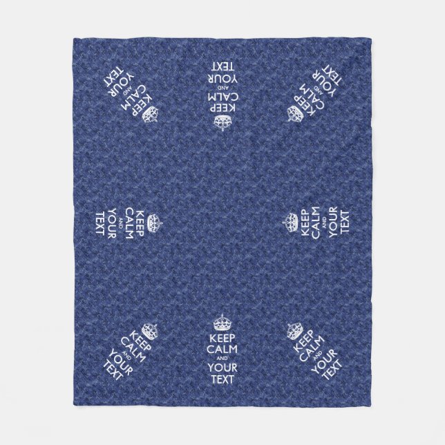 Navy Blue Camo Keep Calm And Your Text Fleece Blanket (Front)