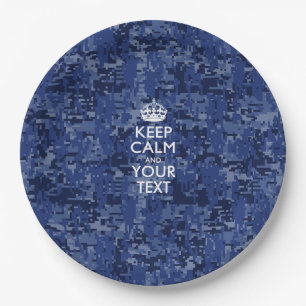 Navy Blue Camo Keep Calm And Your Text Paper Plates