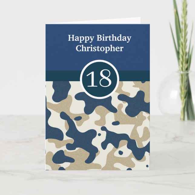 Navy Blue Camouflage 18th Birthday Card (Front)