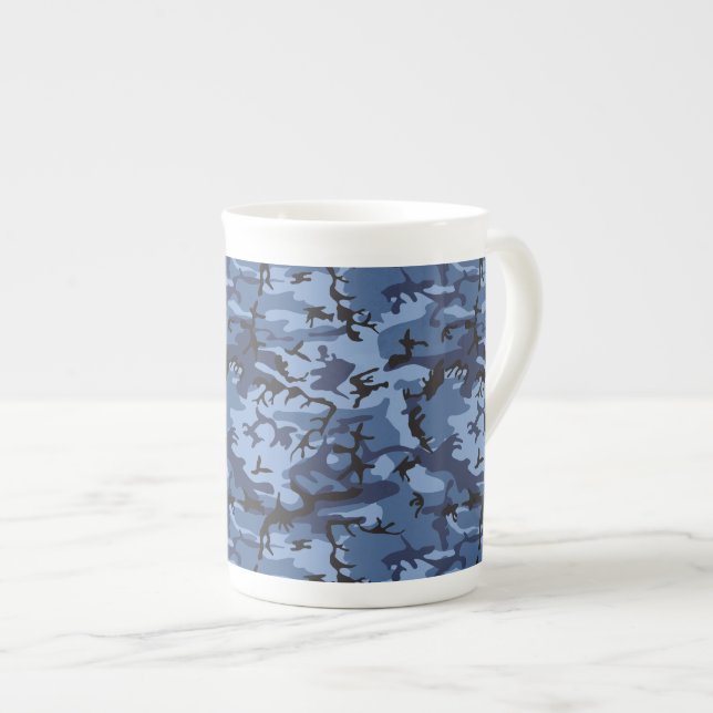 Navy Blue Camouflage, Military, Army Bone China Mug (Front Right)