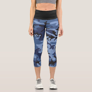 Navy Blue Camouflage, Military, Army Capri Leggings
