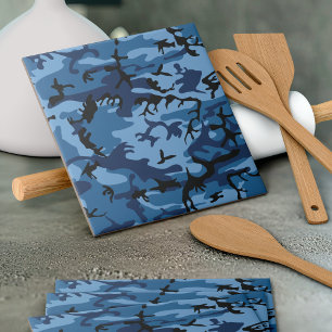 Navy Blue Camouflage, Military, Army Ceramic Tile