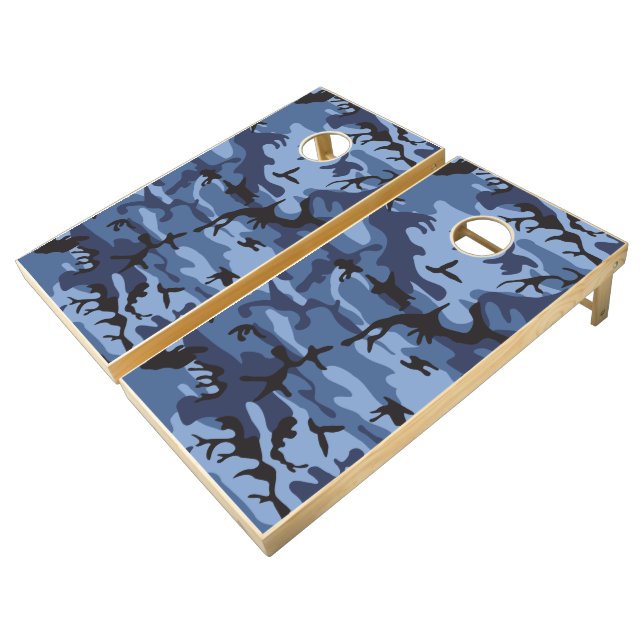 Navy Blue Camouflage, Military, Army Cornhole Set (Angled)