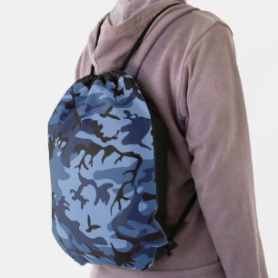 Navy Blue Camouflage, Military, Army Drawstring Bag