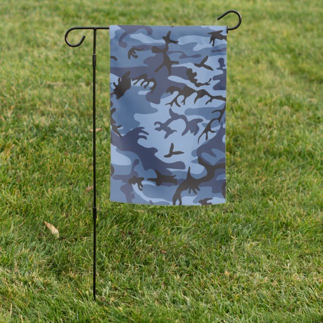 Navy Blue Camouflage, Military, Army Garden Flag (In SItu)