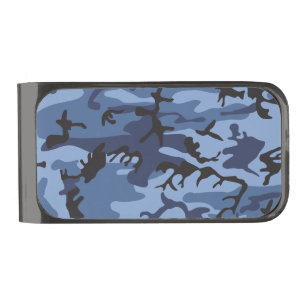 Navy Blue Camouflage, Military, Army Gunmetal Finish Money Clip