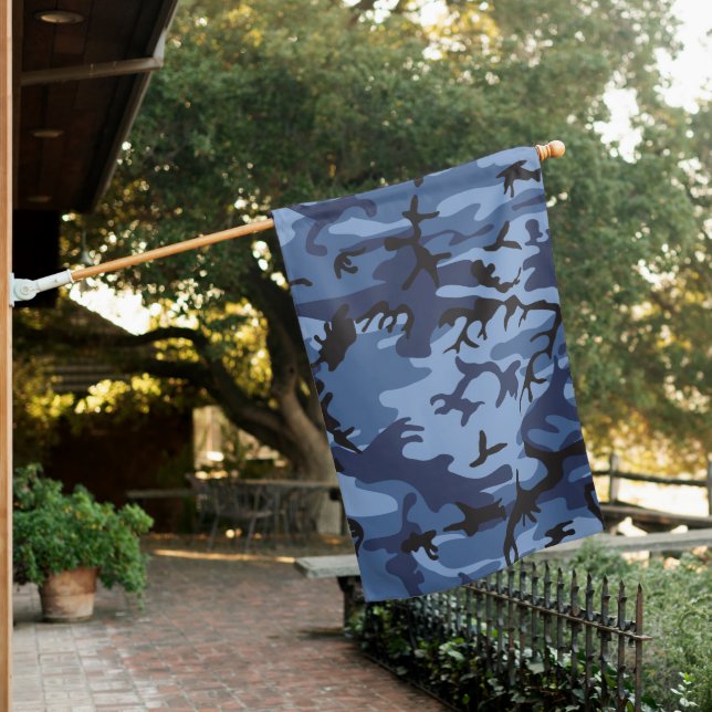 Navy Blue Camouflage, Military, Army House Flag (In SItu)