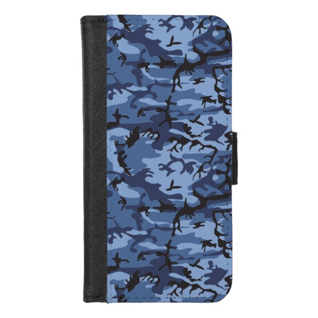 Navy Blue Camouflage, Military, Army iPhone Wallet Case (Front)