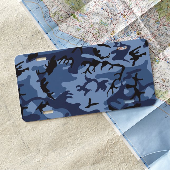 Navy Blue Camouflage, Military, Army License Plate (In Situ)