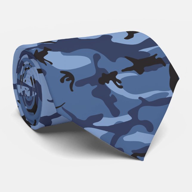 Navy Blue Camouflage, Military, Army Neck Tie (Rolled)