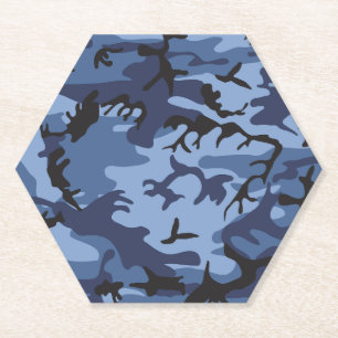 Navy Blue Camouflage, Military, Army Paper Coaster