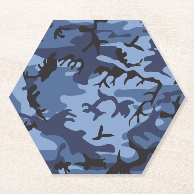 Navy Blue Camouflage, Military, Army Paper Coaster (Front)