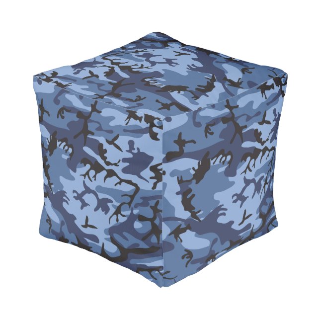 Navy Blue Camouflage, Military, Army Pouf (Angled Back)