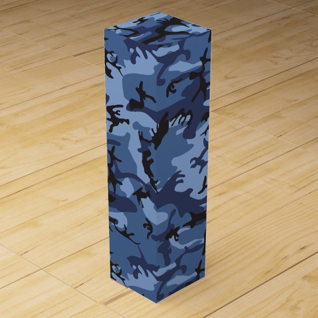 Navy Blue Camouflage, Military, Army Wine Box (Front)