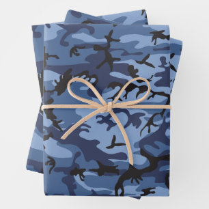 Navy Blue Camouflage, Military, Army Wrapping Paper Sheets