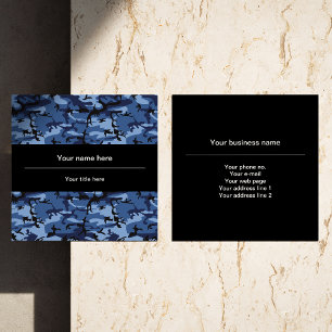 Navy Blue Camouflage, Military Pattern, Army Square Business Card
