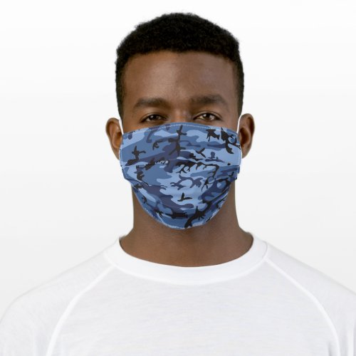 Navy Blue Camouflage Pattern Military Pattern Army Adult Cloth Face Mask
