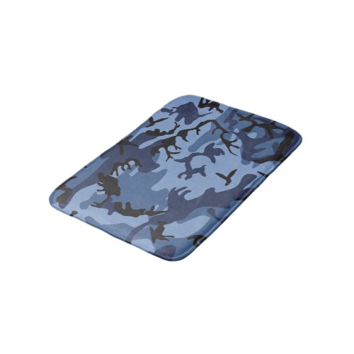 Navy Blue Camouflage Pattern Military Pattern Army Bath Mat