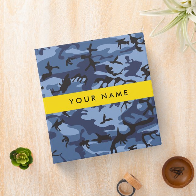 Navy Blue Camouflage Your name Personalize 3 Ring Binder (In Situ)