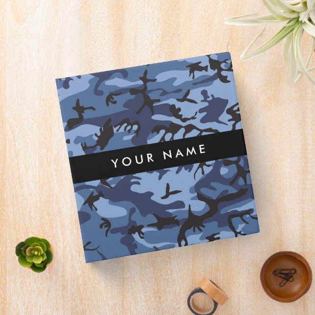 Navy Blue Camouflage Your name Personalize 3 Ring Binder (In Situ)