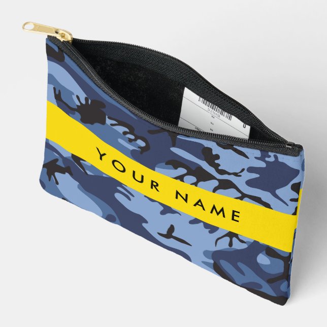 Navy Blue Camouflage Your name Personalize Accessory Pouch (Open)