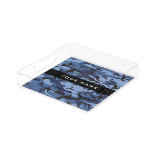 Navy Blue Camouflage Your name Personalize Acrylic Tray