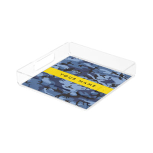 Navy Blue Camouflage Your name Personalize Acrylic Tray