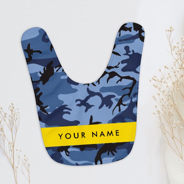 Navy Blue Camouflage Your name Personalize Baby Bib (Creator Uploaded)