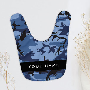 Navy Blue Camouflage Your name Personalize Baby Bib