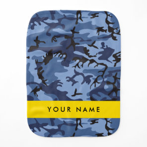 Navy Blue Camouflage Your name Personalize Baby Burp Cloth