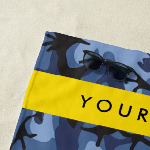 Navy Blue Camouflage Your name Personalize Beach Towel