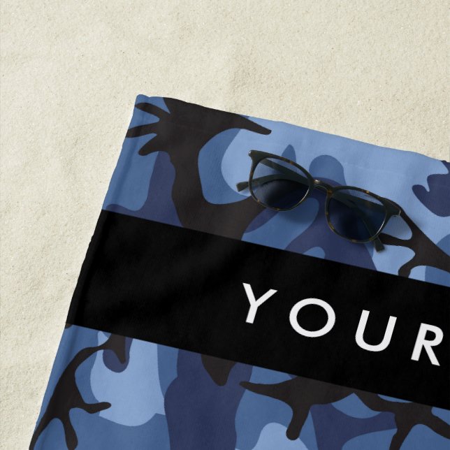 Navy Blue Camouflage Your name Personalize Beach Towel (In Situ)