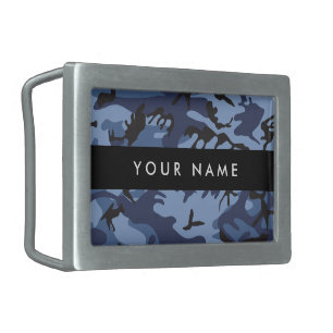 Navy Blue Camouflage Your name Personalize Belt Buckle