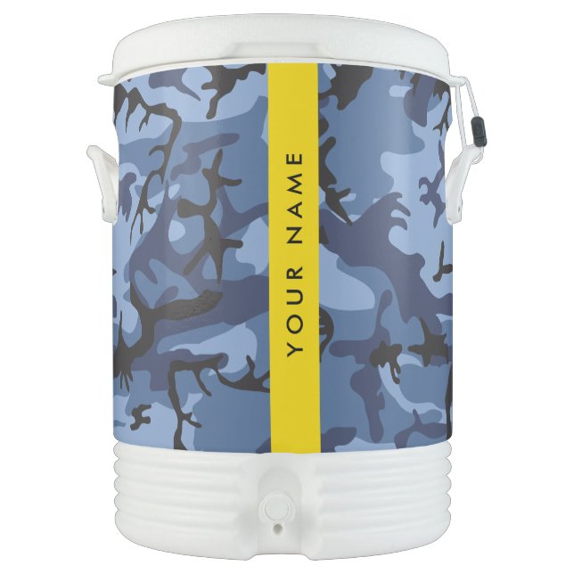 Navy Blue Camouflage Your name Personalize Beverage Cooler (Front)