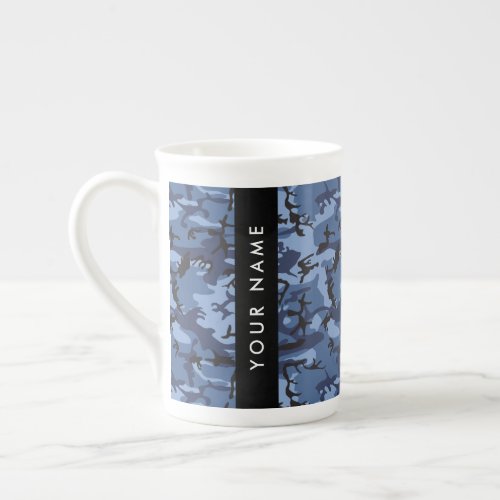 Navy Blue Camouflage Your name Personalize Bone China Mug