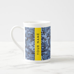 Navy Blue Camouflage Your name Personalize Bone China Mug