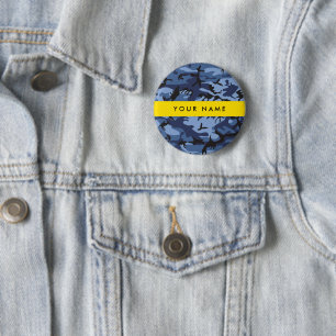 Navy Blue Camouflage Your name Personalize Button