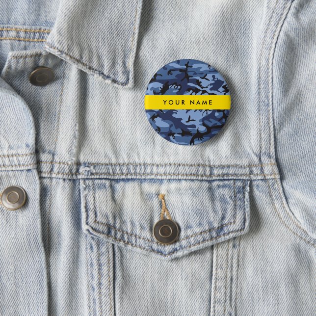 Navy Blue Camouflage Your name Personalize Button (In Situ)
