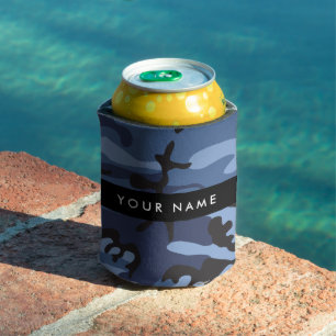 Navy Blue Camouflage Your name Personalize Can Cooler