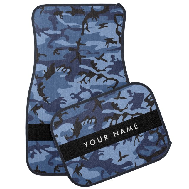 Navy Blue Camouflage Your name Personalize Car Floor Mat (Set)