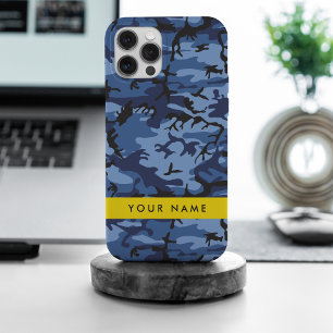 Navy Blue Camouflage Your name Personalize iPhone 15 Pro Max Case