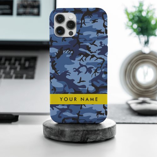 Navy Blue Camouflage Your name Personalize iPhone 15 Pro Max Case