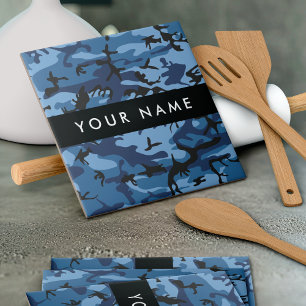 Navy Blue Camouflage Your name Personalize Ceramic Tile