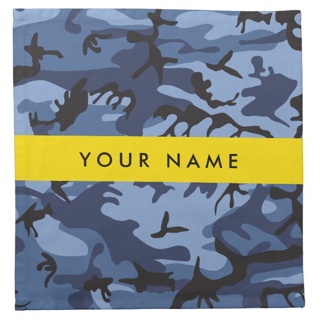 Navy Blue Camouflage Your name Personalize Cloth Napkin (Front)