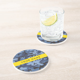 Navy Blue Camouflage Your name Personalize Coaster