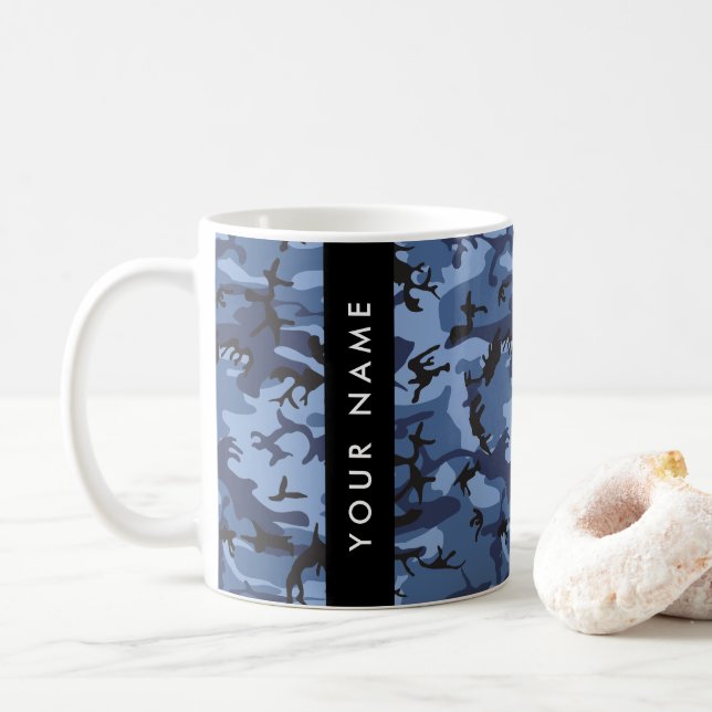 Navy Blue Camouflage Your name Personalize Coffee Mug (With Donut)