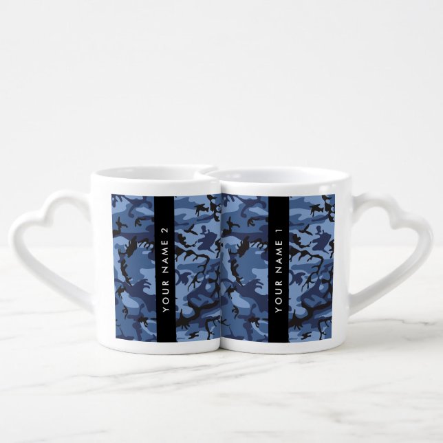 Navy Blue Camouflage Your name Personalize Coffee Mug Set (Back Nesting)