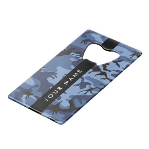 Navy Blue Camouflage Your name Personalize Credit Card Bottle Opener