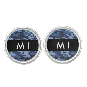 Navy Blue Camouflage Your name Personalize Cufflinks